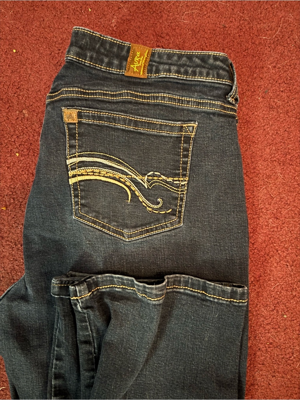 Aura Dark Blue Bootcut Jeans with Gold Stitching